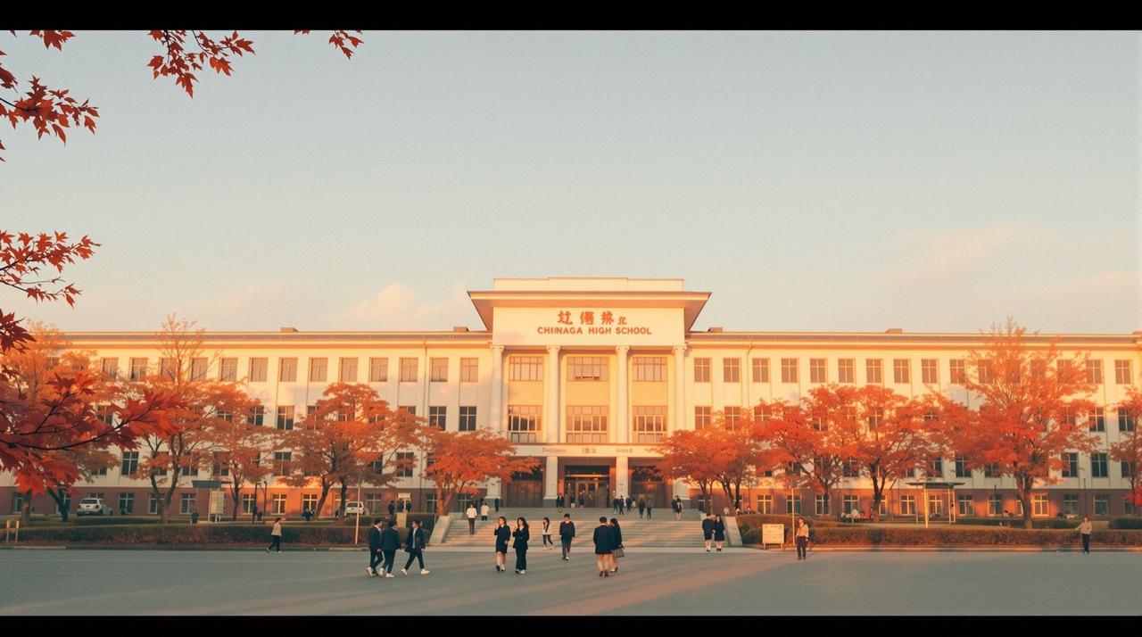 琪琪电影站头：夕阳下的校园与身着校服的学生